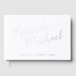 Livre D'or Mariage élégant personnalisé blanc et argent