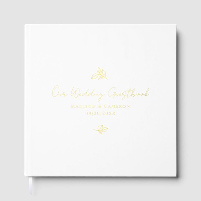 Livre D'or Mariage élégant Photo Botanique Calligraphie Or (Recto)