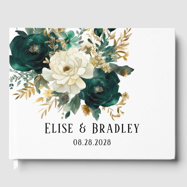 Livre D'or Mariage Emerald Green et White Gold Peonies (Recto)