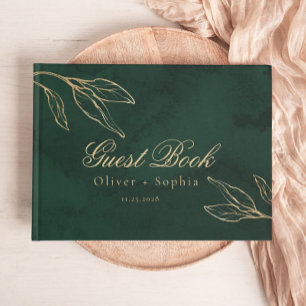 Livre D'or Mariage émeraude botanique enchanté vert et or