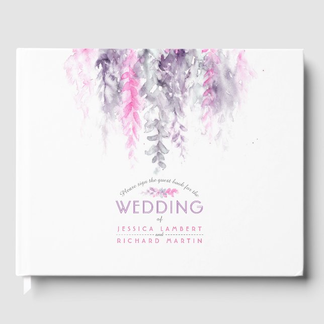 Livre d'or mariage en cascade de fleurs rose viole (Recto)