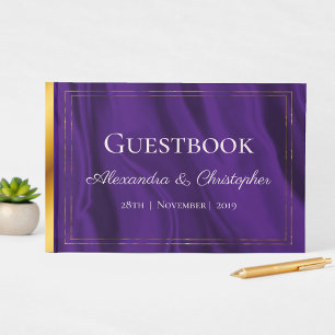 Livre D'or Mariage en soie violette et en or