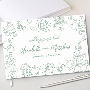 Livre D'or Mariage fantaisiste vert dessiné à la main
