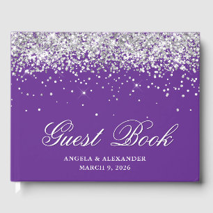 Livre D'or Mariage Faux Pailleté Argent Royal Pourpre