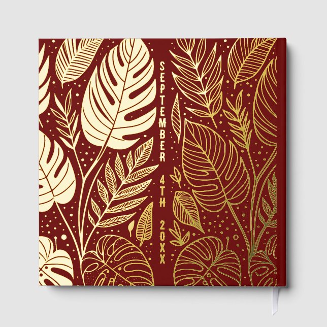 Livre D'or Mariage Feuillage Doré Monstera  (Verso)