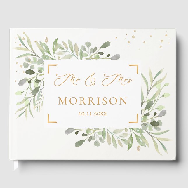 Livre D'or Mariage Feuille du feuillage vert Eucalyptus (Recto)