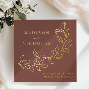 Livre D'or Mariage Feuilles de Brun et d'Or en Cascade