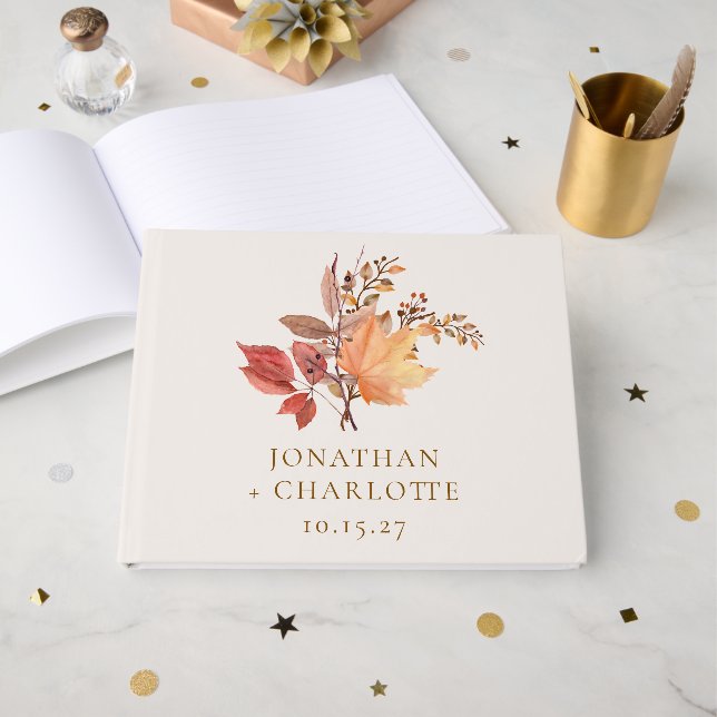 Livre D'or Mariage Fleur Bohème Moderne Rustique d'Automne  (Recto ouvert)