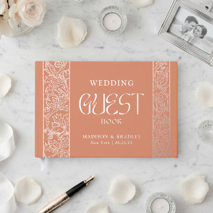 Livre D'or Mariage Fleur Orange Vintage Feuille Réelle