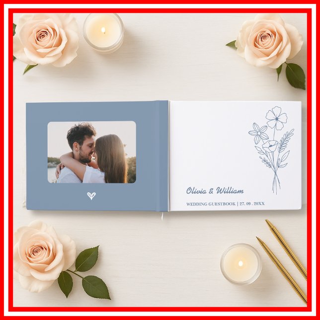 Livre D'or Mariage Fleur sauvage Dusty Blue (Créateur téléchargé)