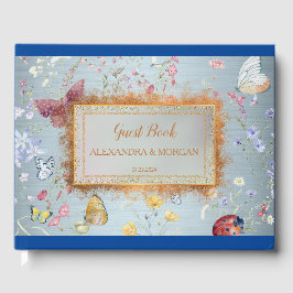 Livre D'or Mariage Fleur sauvage élégant bleu