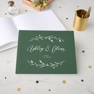 Livre D'or Mariage Fleur sauvage rustique élégant vert foncé