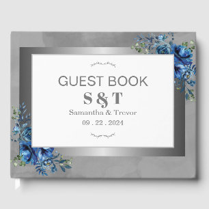 Livre D'or Mariage Fleurs Bleu Céleste Métallisé