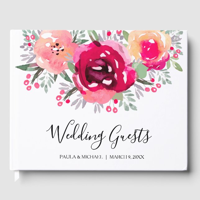 Livre D'or Mariage Fleurs de Pink Aquarelle (Recto)