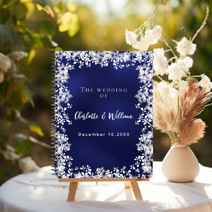 Livre d'or mariage flocons de neige bleu marine