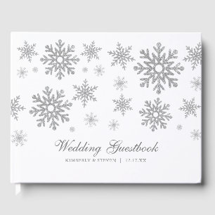 Livre D'or Mariage Flocons de Neige d'Argent Hiver