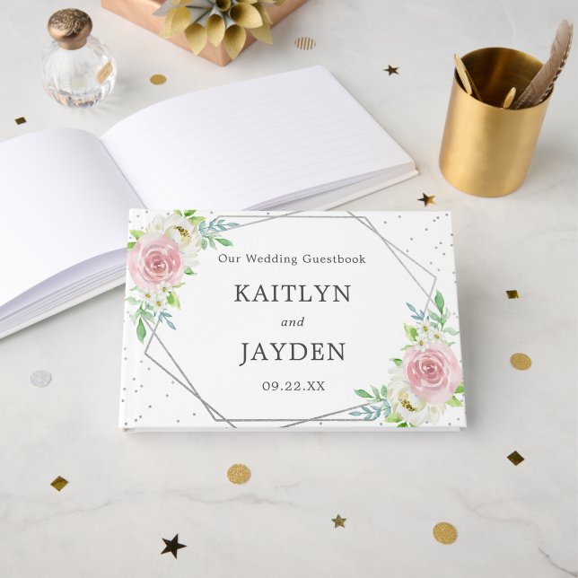 Livre D'or Mariage floral à huile géométrique chic (Recto ouvert)