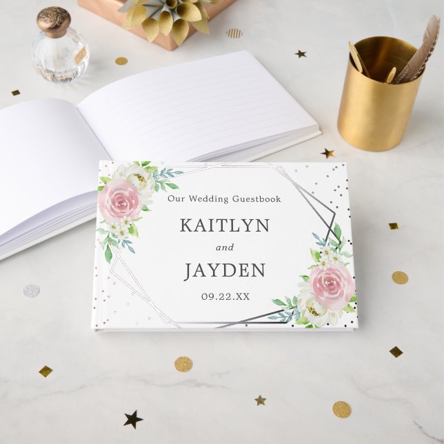 Livre D'or Mariage floral à huile géométrique chic (Recto ouvert)