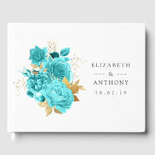 Livre D'or Mariage Floral Aqua et Gold