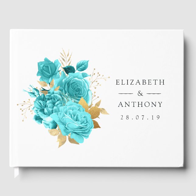 Livre D'or Mariage Floral Aqua et Gold (Recto)