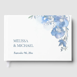 Livre D'or Mariage Floral Aquarelle Artistique Bleu