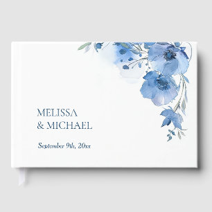 Livre D'or Mariage Floral Aquarelle Artistique Bleu