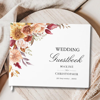 Livre D'or Mariage Floral Aquarelle Rouge Bourgogne