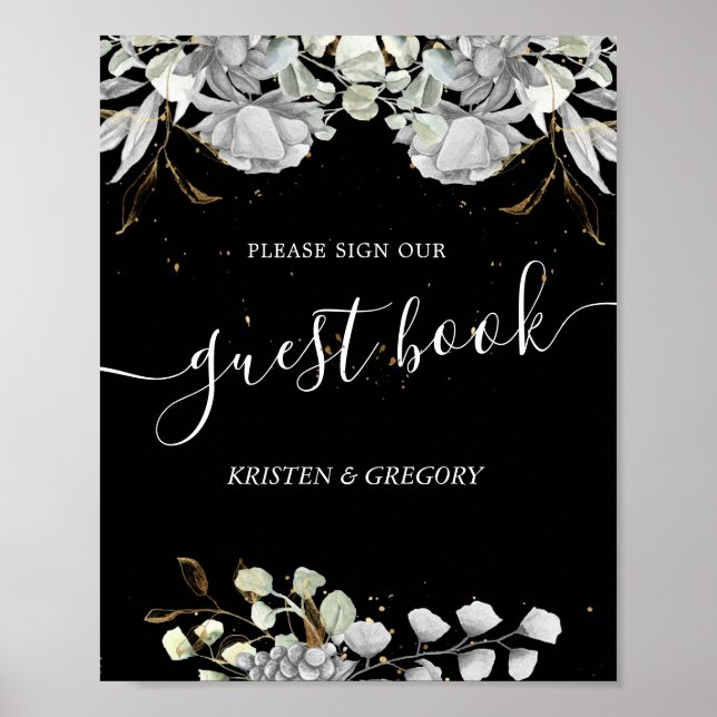 livre d'or Mariage floral argent dramatique (Devant)