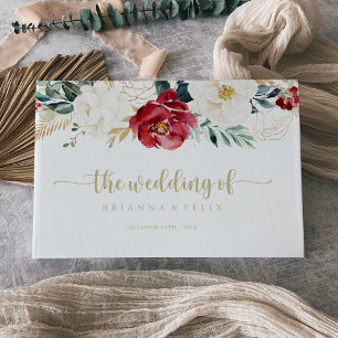Livre D'or Mariage Floral Blanc Burgundy Or Classique