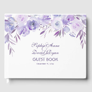 Livre D'or Mariage Floral bleu clair pourpre