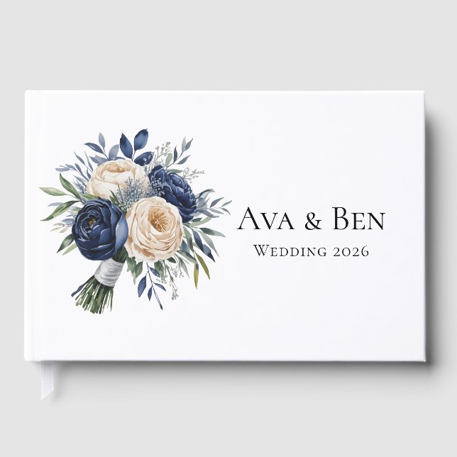 Livre D'or Mariage floral bleu marine et ivoire (Recto)