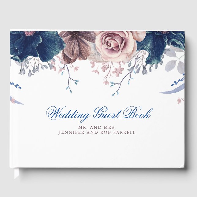 Livre D'or Mariage floral bleu marine et mauve (Recto)