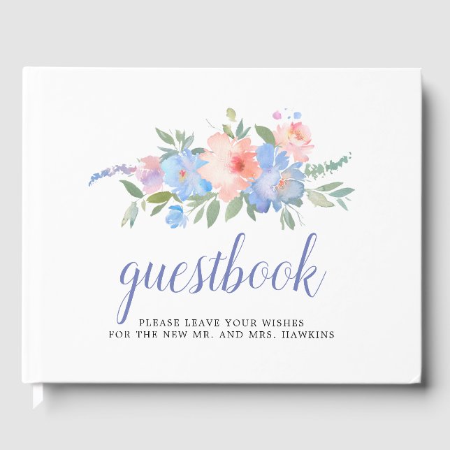 Livre D'or Mariage floral bleu rose pastel (Recto)