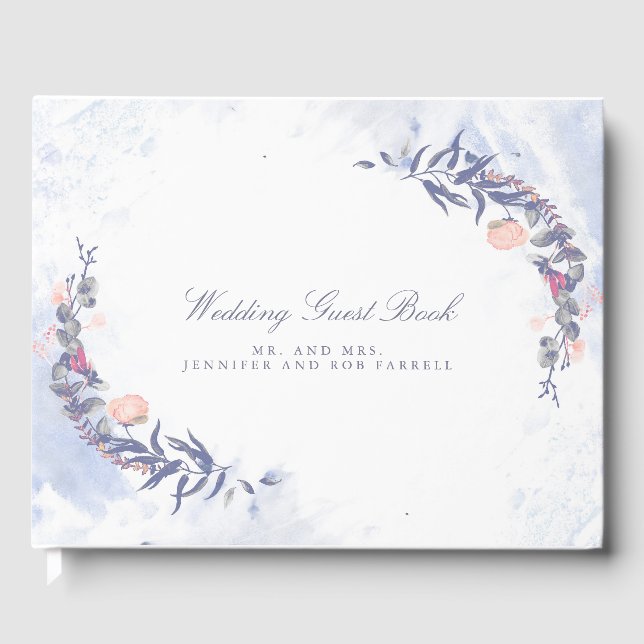 Livre D'or Mariage floral bleu roux et poussiéreux (Recto)
