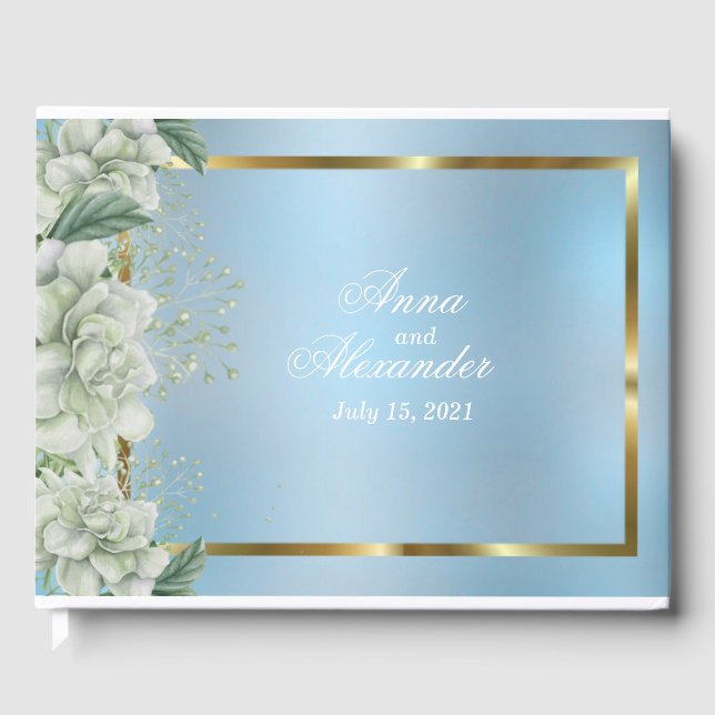 Livre D'or Mariage floral brillant bleu poussiéreux (Recto)