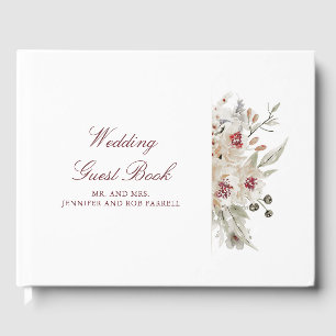 Livre D'or Mariage floral de Bourgogne et d'Ivoire