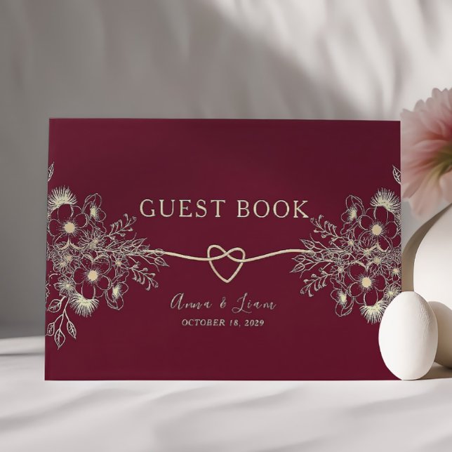Livre D'or Mariage floral de Bourgogne et d'or (Créateur téléchargé)