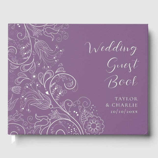 Livre D'or Mariage Floral Élégant Violet Poussiéreux (Recto)