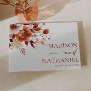 Livre D'or Mariage Floral Fleur Brun Bordeaux Rouille