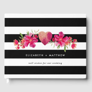 Livre D'or Mariage Floral Fuchsia noir & blanc