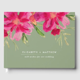 Livre D'or Mariage floral Fuchsia vert