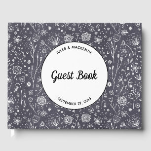 Livre D'or Mariage floral noir et blanc moderne