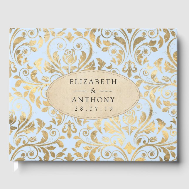 Livre D'or Mariage floral Pastel Bleu et Or (Recto)