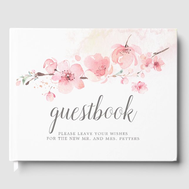 Livre D'or Mariage floral rose cerisier (Recto)