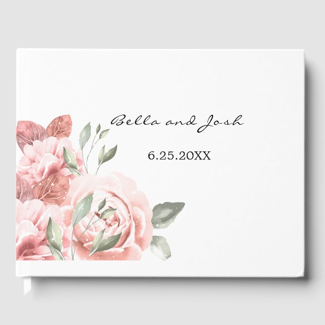 Livre D'or Mariage floral Rose de pêche romantique (Recto)
