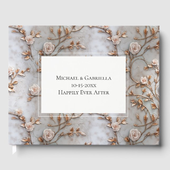 Livre D'or Mariage floral Rose gris (Recto)