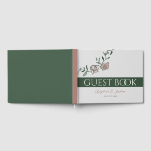 Livre D'or Mariage Floral Rose Poussiéreux et Vert