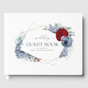 Livre D'or Mariage floral rouge bordeaux et bleu roux