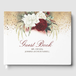 Livre D'or Mariage floral rouge et blanc de Bourgogne