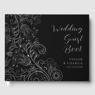 Livre D'or Mariage floral soyeux et noir